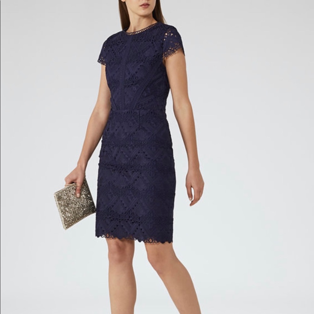 Reiss Navy Cap-Sleeve Dress